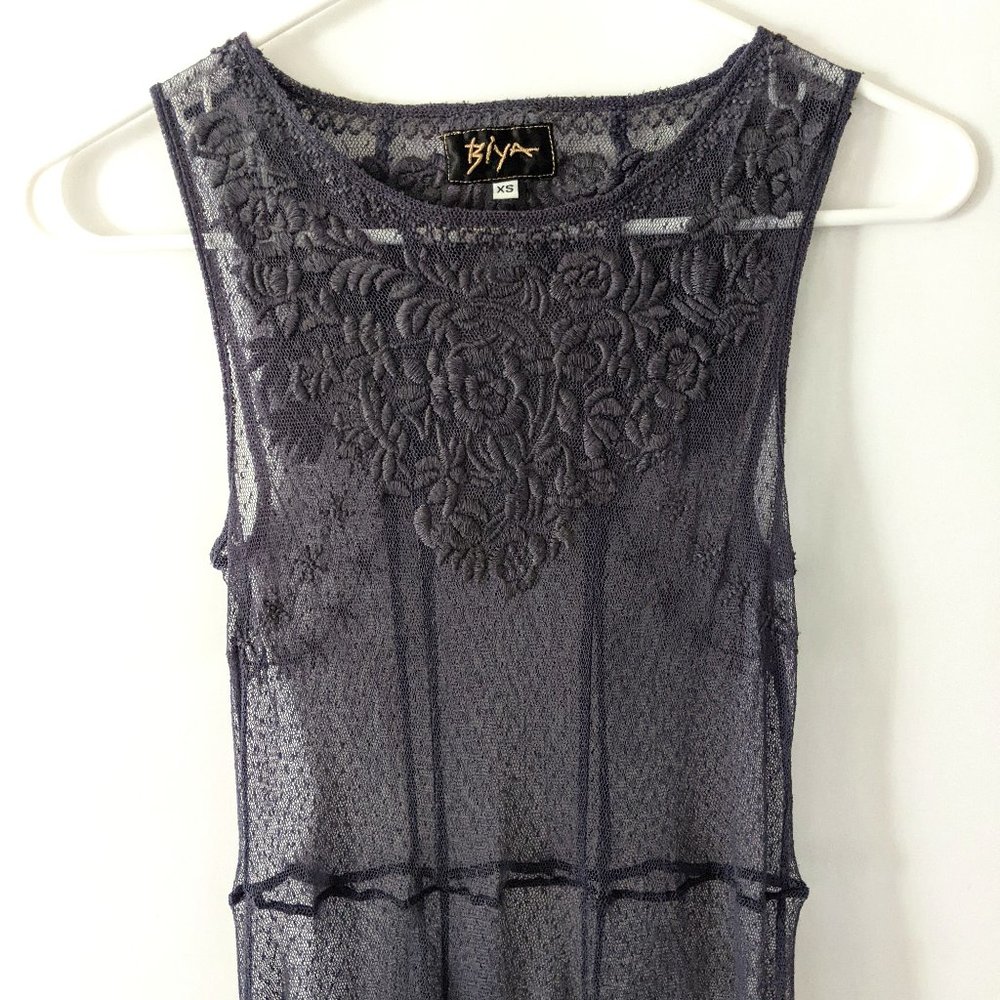 Biya Johnny Was Sheer Mesh Dress Purple XS